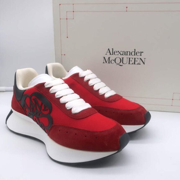 Alexander McQueen Sprint Runner Platform Sneakers Red Suede Size 40 NEW - Picture 1 of 12